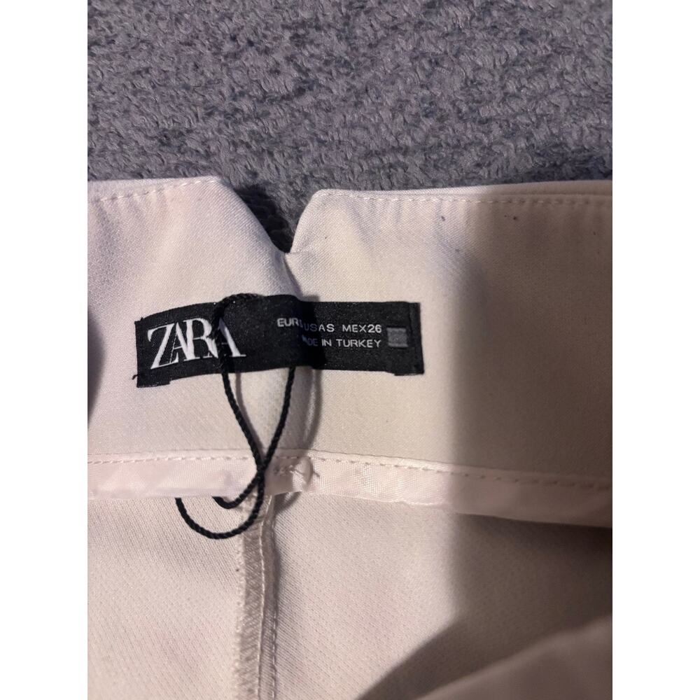 Zara Pants Womens S High Rise Pleated Cuffed Cropped Dress Trousers White - Picture 2 of 3
